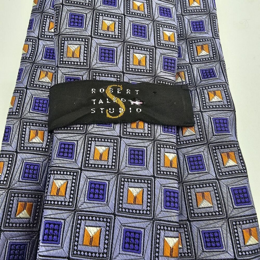Mens Necktie Robert Talbott Silk Blue purple suit Size 59 By 4 Inches Vintage - Picture 6 of 7